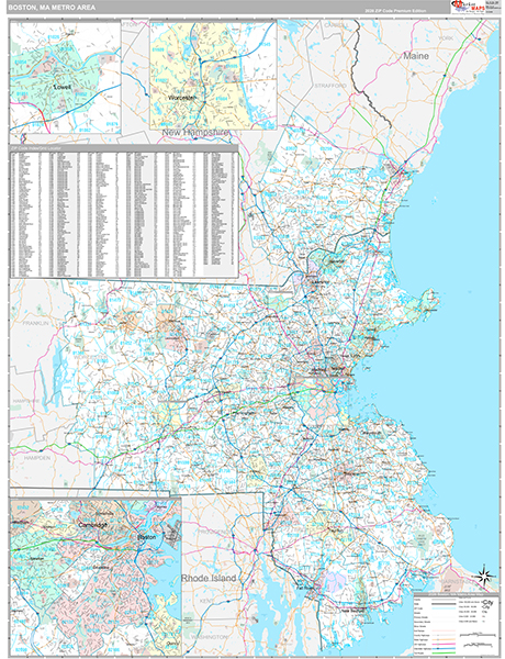 Boston-Cambridge-Newton, MA Metro Area Wall Map